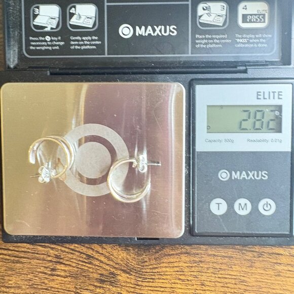 Silver Plated Split Circle Earrings Butterfly Closure Size 0.75" Diameter - Picture 9 of 10